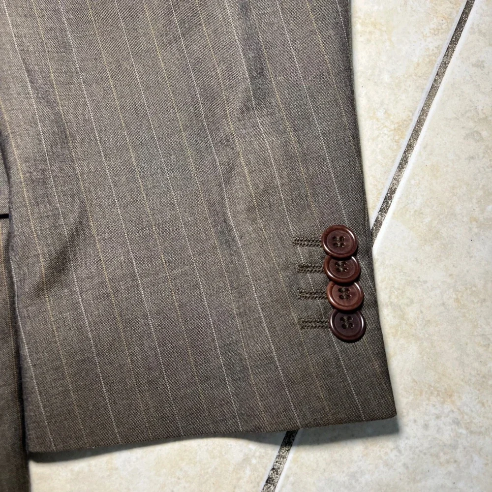 ADOLFO Made in Italy Mens 40R Pinstripe‎ Wool Super 120s Blazer Brown